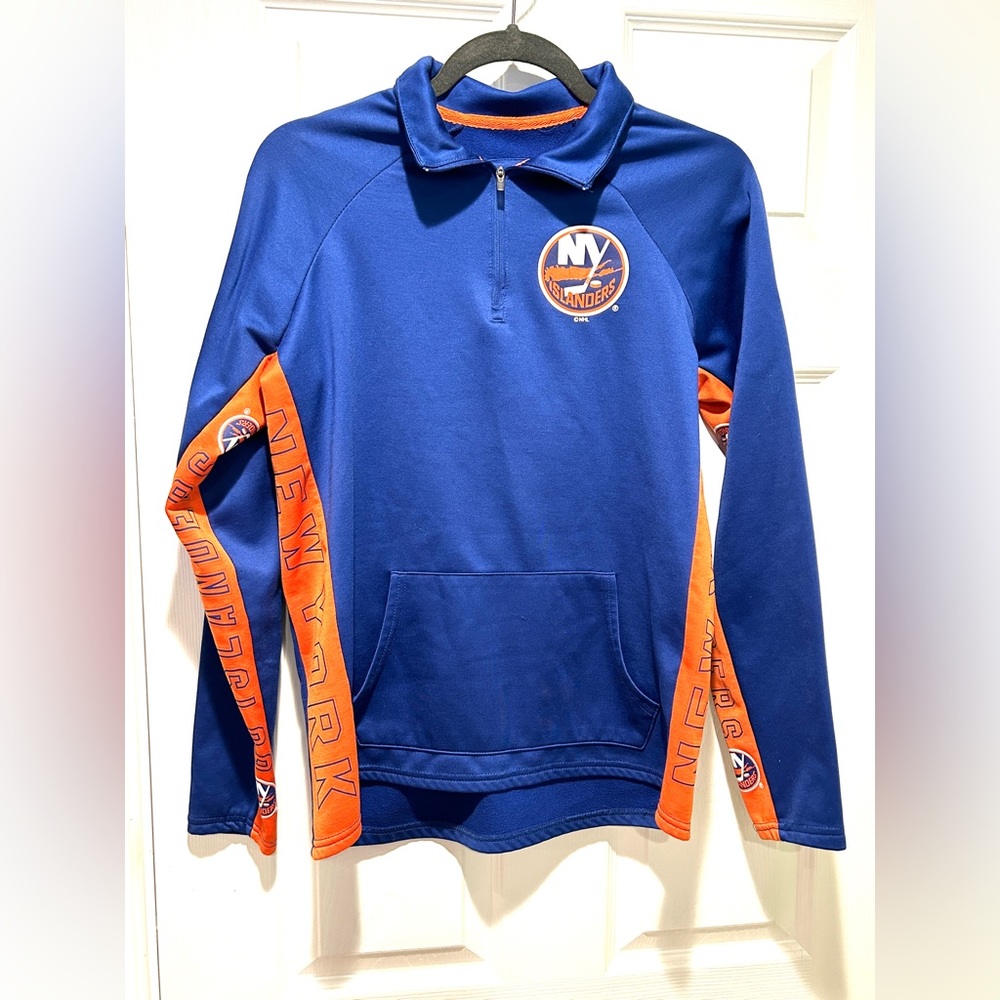 NHL New York Islanders Womens Quarter-Zip Sweatshirt Blue Orange Hockey Jacket